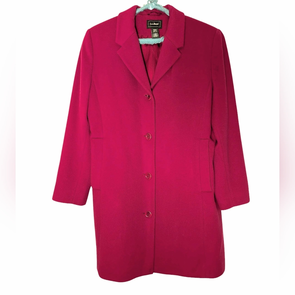 L.L. Bean Vintage Wool & Cashmere Coat Bright Red Size 12 Petite - Picture 2 of 8